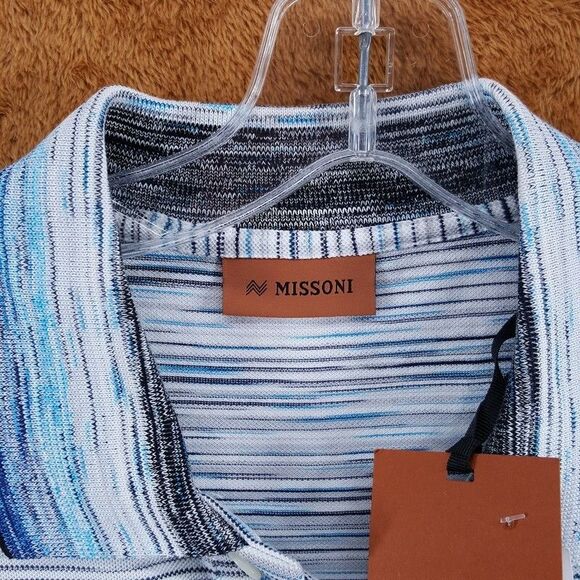 MISSONI Polo Shirt Mens Small Blue Stripe Short Sleeve Cotton Pique $380 - Picture 3 of 10